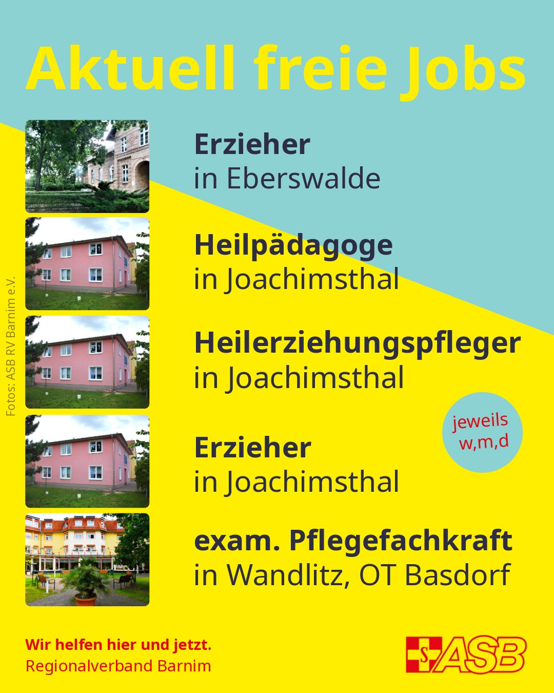 Eine Stellenanzeig aktuell freier Jobs im Pflegebereich und Kinder- und Jugendbereich unseres Regionalverbandes. 