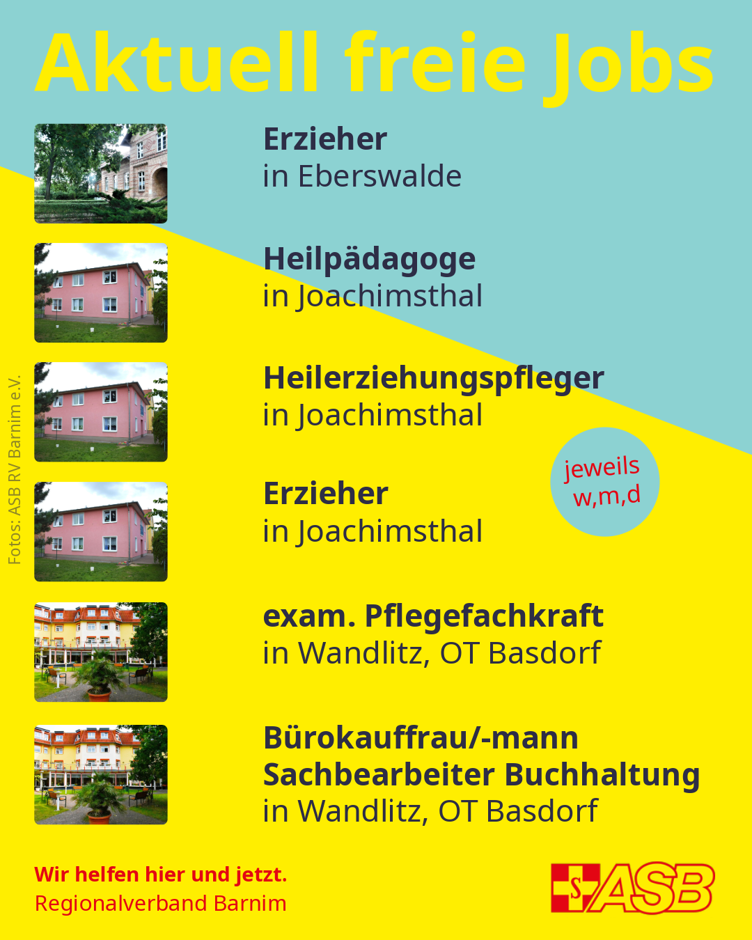 Eine Stellenanzeige aktuell freier Jobs im Pflegebereich und Kinder- und Jugendbereich unseres Regionalverbandes. 